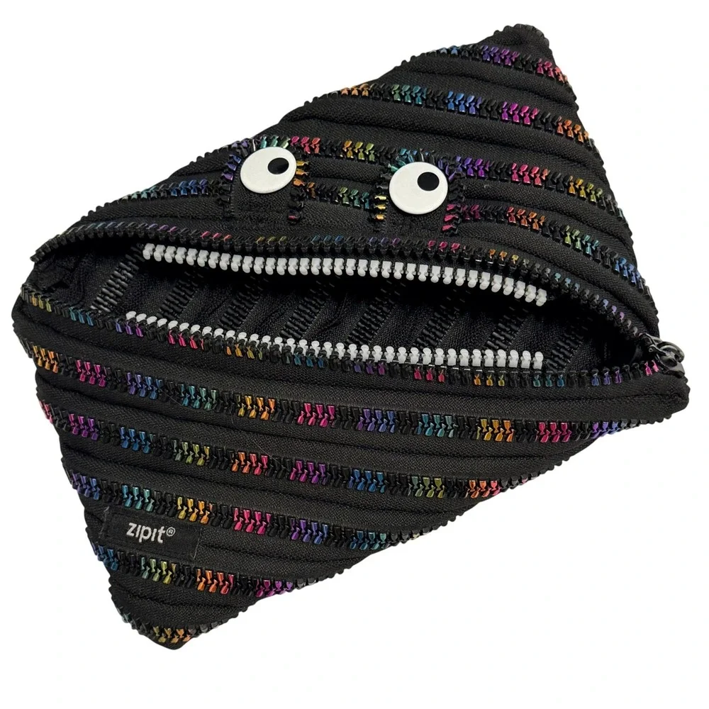 Zipit Unisex Monster Pouch Rainbow Metallic Zipper Eyes OS Black Polyester